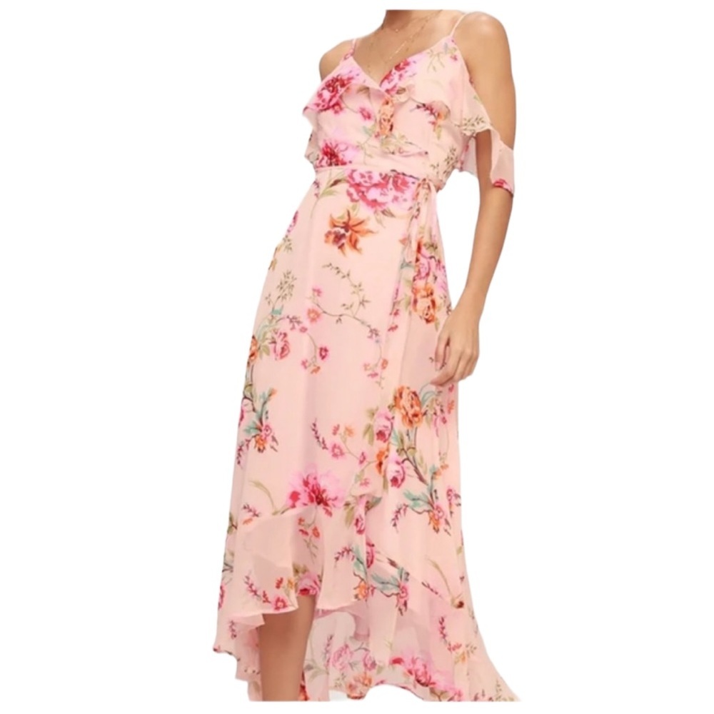 Lulus floral wrap maxi dress size medium new pink  new